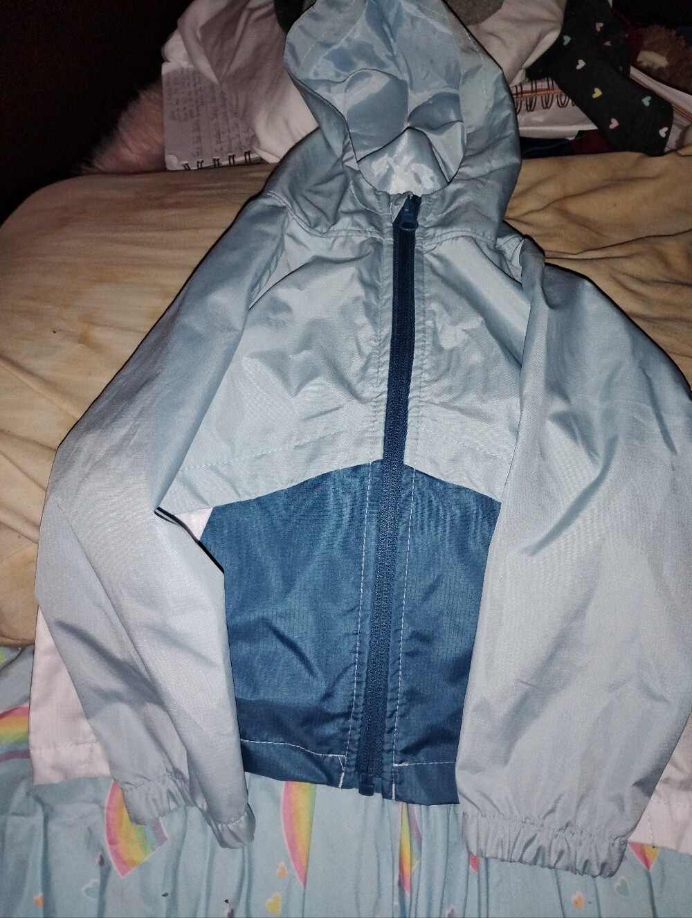 Toddler George Two-Tone Light Blue and Navy Hooded Raincoat